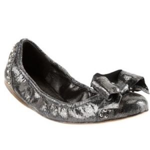 Miu Miu Cracked Silver Studded Ballet Flats